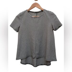 Zara Trafaluc Black White Textured Knit High Low Hem Short Sleeve Top